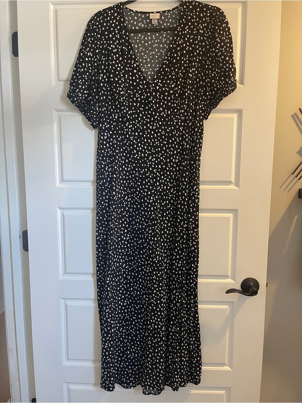 a new day Black Midi Dress with White Heart Dot Print